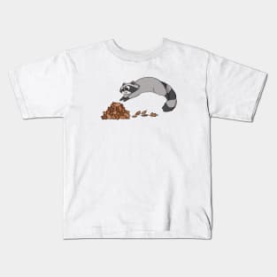 Raccoon Jumping Into Pile Of Leaves Kids T-Shirt